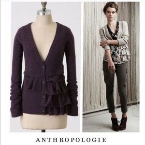 Anthropologie MOTH Women’s Purple Heather Split Decision V-Neck Ruffled …